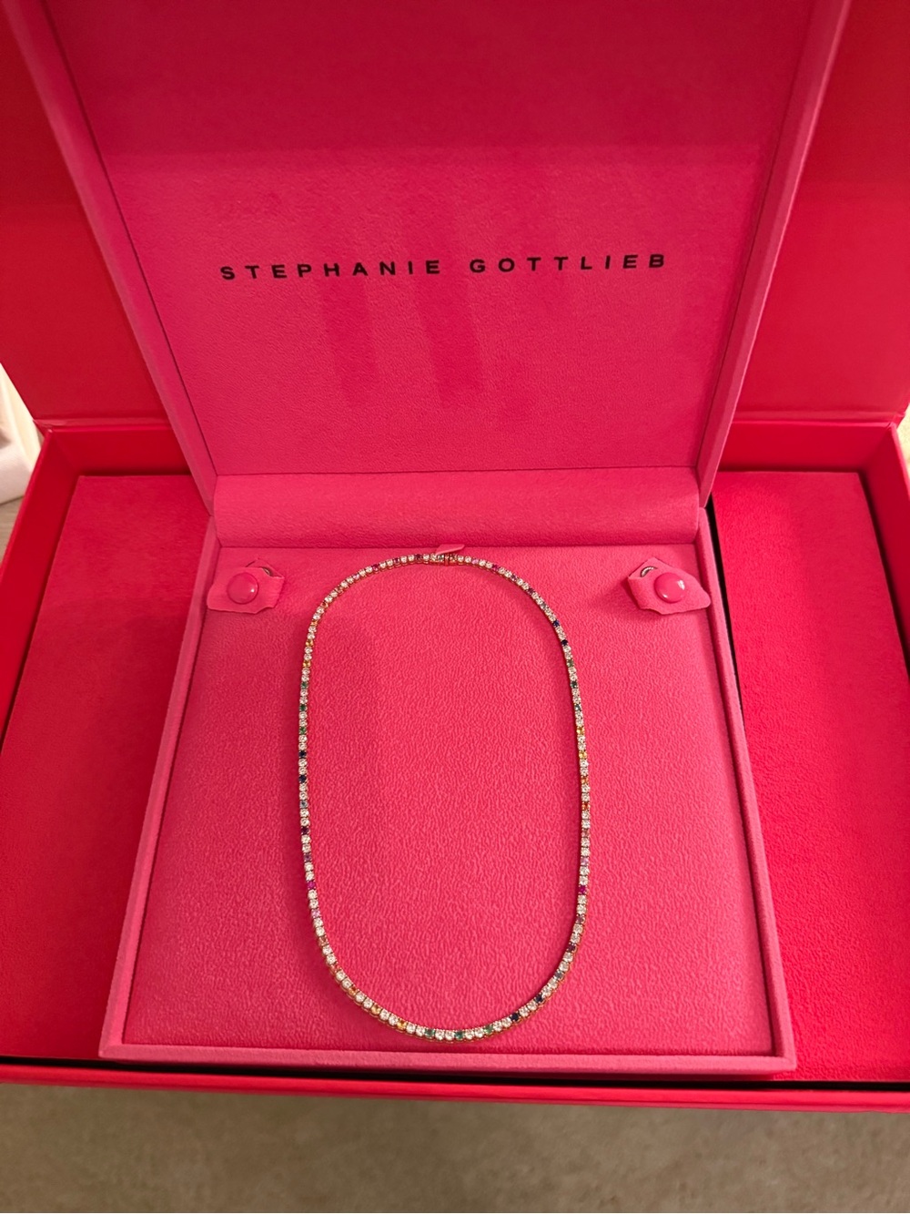 Stephanie Gottlieb Signature Mini Rainbow Sapphire And Diamond Tennis Necklace